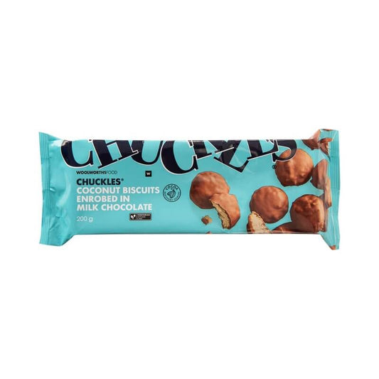 Woolworths Chuckles Coconut Biscuits Enrobed in Milk Chocolate 200g