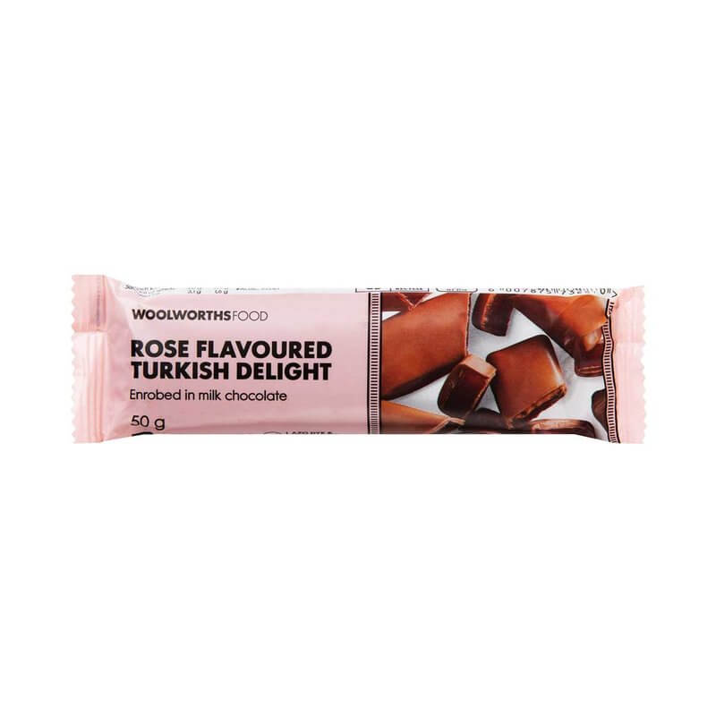 Woolworths Flavoured Rose Turkish Delight Milk Chocolate Bar 50g