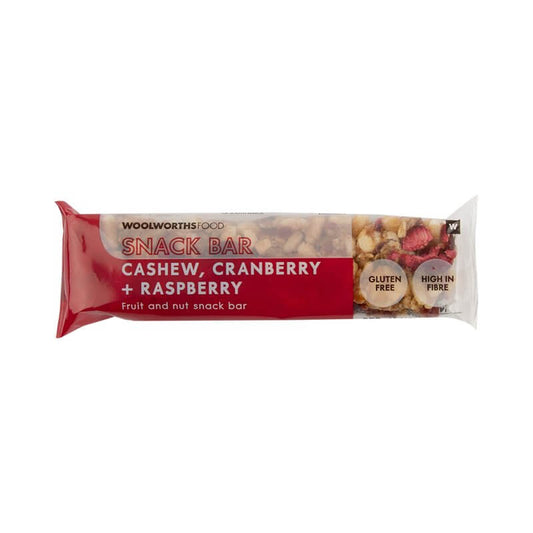 Woolworths Cashew Cranberry and Raspberry Snack Bar 50g