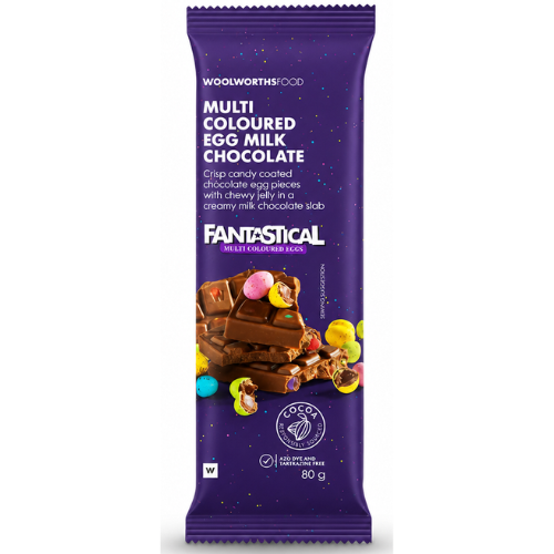Woolworths Fantastical Multi Coloured Egg Milk Chocolate Slab 80g