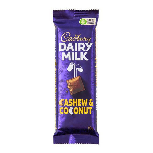 Cadbury Coconut And Cashew Chocolate Bar  HEAT SENSITIVE ITEM. PLEASE ADD ITEM 122942 TO THE ORDER TO TRY TO PROTECT CHOCOLATES FROM HEAT DAMAGE. 80g