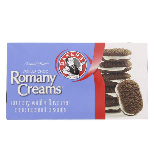 Bakers Romany Creams Vanilla Chocolate (Kosher)  HEAT SENSITIVE ITEM. PLEASE ADD ITEM 122942 TO THE ORDER TO TRY TO PROTECT CHOCOLATES FROM HEAT DAMAGE. 200g