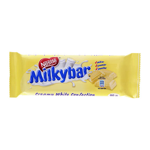 Nestle Milkybar Original (Kosher)  HEAT SENSITIVE ITEM. PLEASE ADD ITEM 122942 TO THE ORDER TO TRY TO PROTECT CHOCOLATES FROM HEAT DAMAGE. 80g