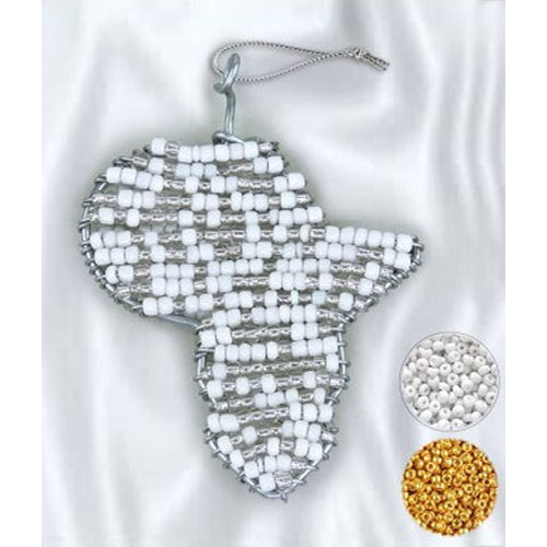 African Hut SA Map Beaded Christmas Decorations Gold White 50g