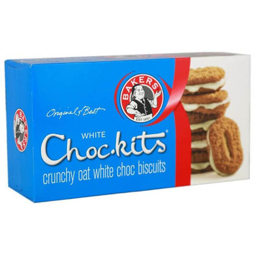 Bakers Choc Kits White Chocolate Biscuits (Kosher)  HEAT SENSITIVE ITEM. PLEASE ADD ITEM 122942 TO THE ORDER TO TRY TO PROTECT CHOCOLATES FROM HEAT DAMAGE. 200g
