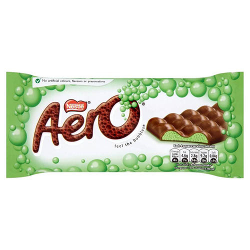 Nestle Aero Peppermint Large Bar  HEAT SENSITIVE ITEM. PLEASE ADD ITEM 122942 TO THE ORDER TO TRY TO PROTECT CHOCOLATES FROM HEAT DAMAGE. 90g