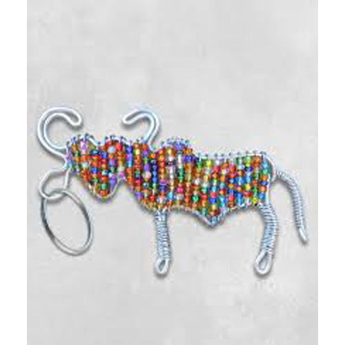 African Hut Beaded Keyring Multicolor Buffalo 23g