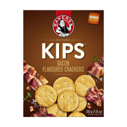 Bakers Kips Bacon Flavored A crispy slow baked bacon flavored cracker 200g