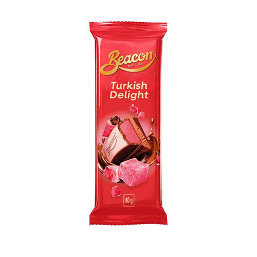 Beacon Chocolate Slabs Turkish Delight HEAT SENSITIVE ITEM. PLEASE ADD ITEM 122942 TO THE ORDER TO TRY TO PROTECT CHOCOLATES FROM HEAT DAMAGE. 80g