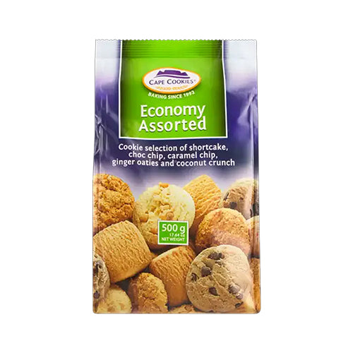 BEST BY SEPTEMBER 2026: Cape Cookies Economy Assorted Cookies  HEAT SENSITIVE ITEM. PLEASE ADD ITEM 122942 TO THE ORDER TO TRY TO PROTECT CHOCOLATES FROM HEAT DAMAGE. 500g