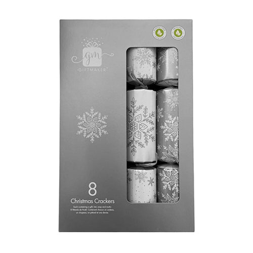 Giftmaker Christmas Crackers Silver and White Snowflake Figure Luxury Crackers 8 x 12.5 Inch 250g