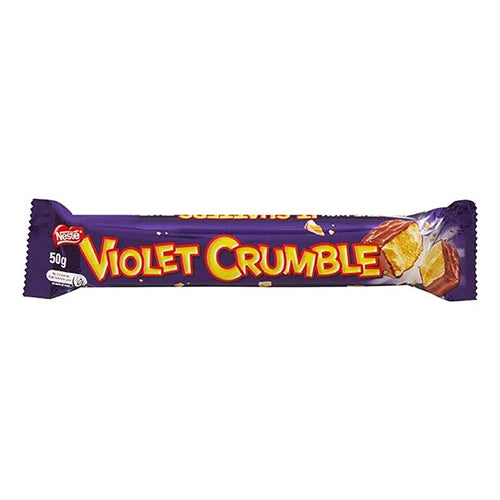BEST BY JULY 2026: Nestle Violet Crumble Dark Bar Delicious Crumbly Honeycomb Bar  HEAT SENSITIVE ITEM. PLEASE ADD ITEM 122942 TO THE ORDER TO TRY TO PROTECT CHOCOLATES FROM HEAT DAMAGE. 50g
