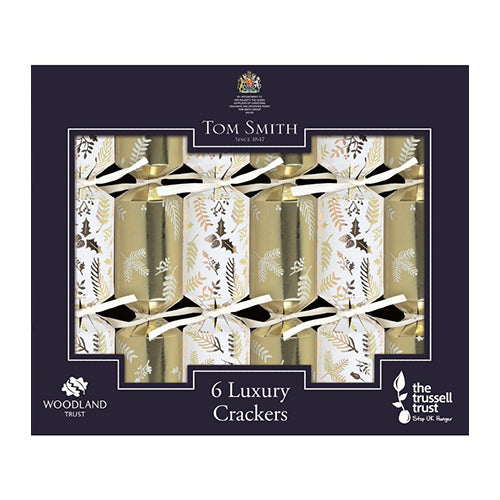 Tom Smith Christmas Crackers Premium Gold and White with Tree This The Season Script (Pack of 6 X 14" Crackers) 400g