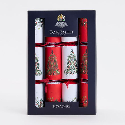 Tom Smith Christmas Crackers Traditional Family White and Red with Tree Design 8x12 Inch Crackers 250g