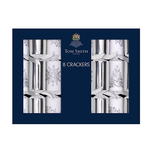 Tom Smith Christmas Crackers White with Silver Snowflake Deluxe All is Bright Crackers 8 x 14 Ich 500g