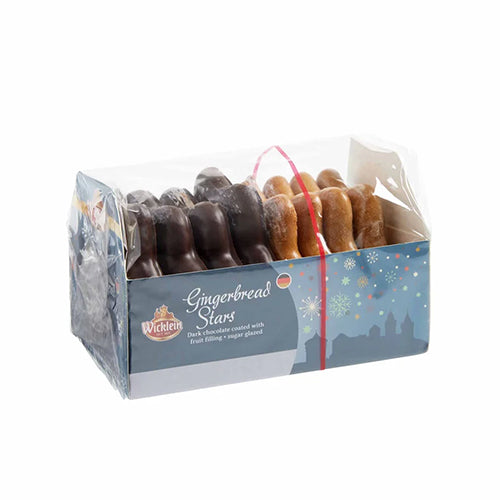 Wicklein Gingerbread Stars 2 Asst Iced And Chocolate Covered and Orange Fruit Filled 175g