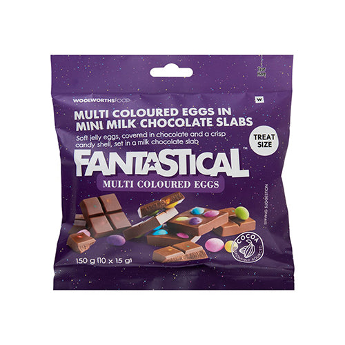 Woolworths Fantasticals Multi Coloured Eggs Mini Milk Chocolate Slabs 150g