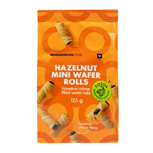 Woolworths Hazelnut Mini Wafer Rolls 125g