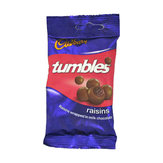 Cadbury Tumbles Raisins HEAT SENSITIVE ITEM. PLEASE ADD ITEM 122942 TO THE ORDER TO TRY TO PROTECT CHOCOLATES FROM HEAT DAMAGE 60g