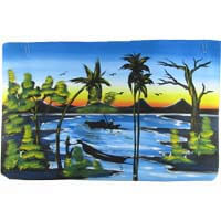 African Hut African Tribal Art On The River in Color (29" X 18") 50g