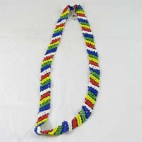 African Hut Beaded Wide Lanyard with Wide Coloured Stripes 35g