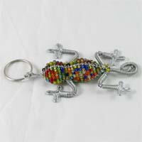 African Hut Beaded Keyring Multi-Coloured Lizard 26g