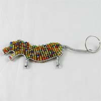 African Hut Beaded Keyring Multi-Coloured Lion 28g