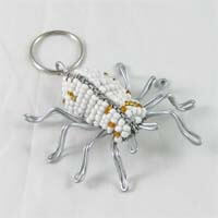 African Hut Beaded Keyring White Spider 20g