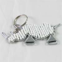 African Hut Beaded Keyring White Rhino 25g