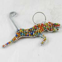 African Hut Beaded Keyring Cheetah Multi-Coloured 23g