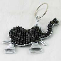 African Hut Beaded Keyring Elephant Black Colour 23g