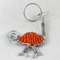 African Hut Beaded Keyring Ostrich Orange Colour 28g