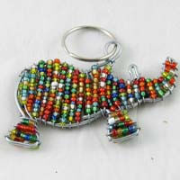 African Hut Beaded Keyring Rhino Multi-Coloured 28g