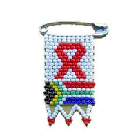 African Hut Beaded Pin Badge with South African Flag and Aids Support Ribbon 10g