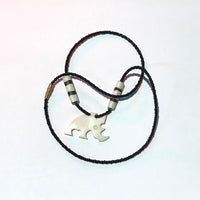 African Hut Beaded Black Soapstone Rhino Pendant Necklace 13g