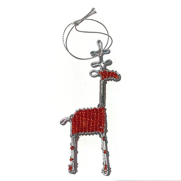 African Hut Beaded Red Reindeer Ornament 20g