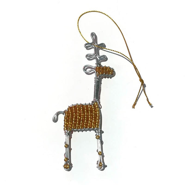 African Hut Beaded Gold Reindeer Ornament 15g