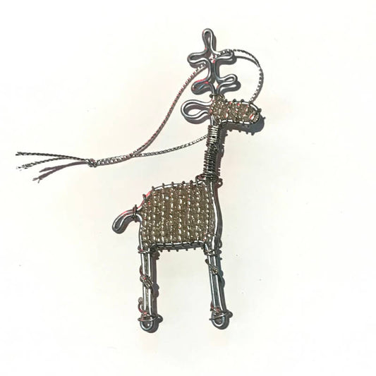 African Hut Beaded Silver Reindeer Tree Ornament 20g