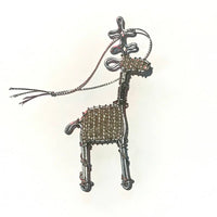 African Hut Beaded Silver Reindeer Tree Ornament 20g