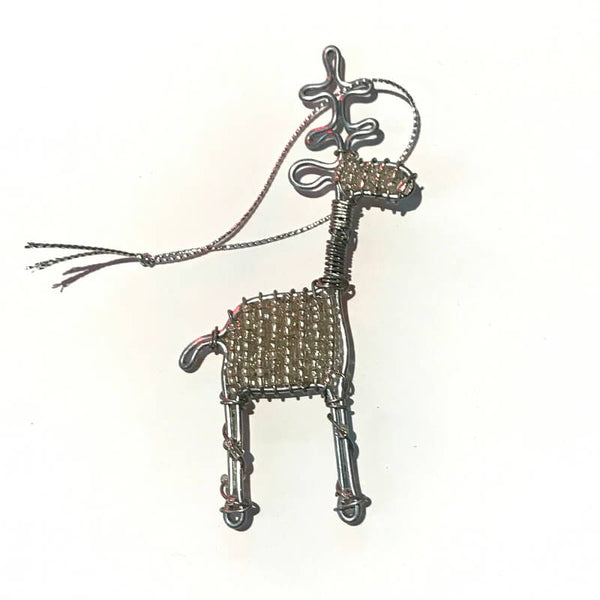 African Hut Beaded Silver Reindeer Tree Ornament 20g